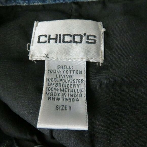 Chico's Gold Metallic Embroidery Denim Jacket - Picture 8 of 9
